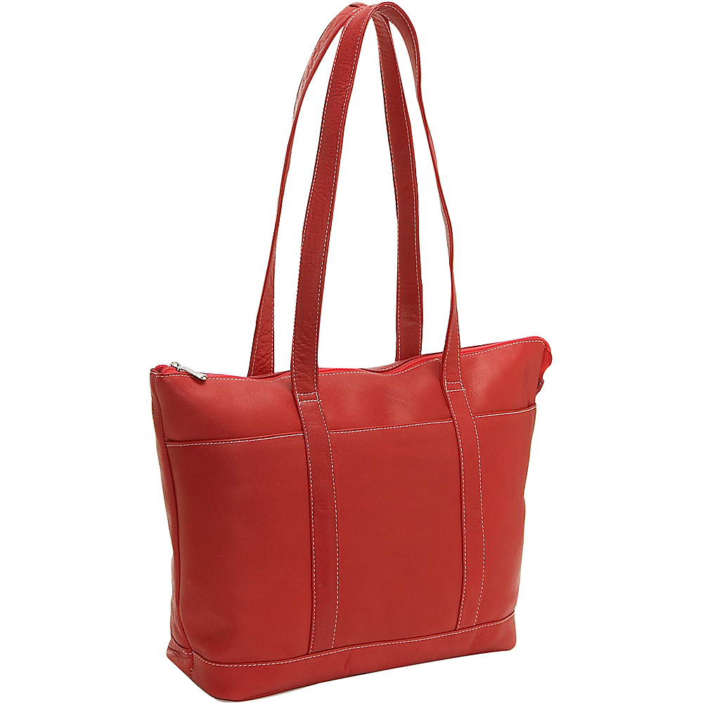 Le Donne Leather Double Strap Med Pocket Tote Red