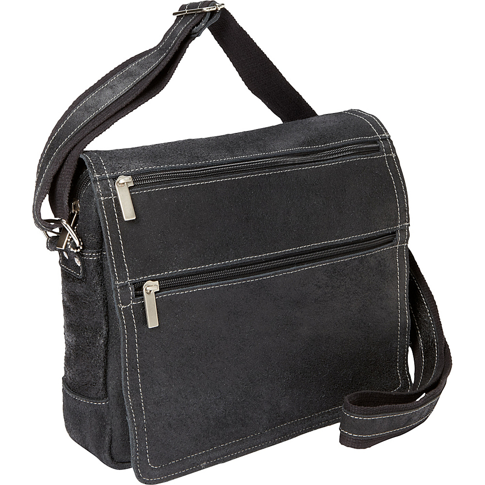 David King Co. Double Zip Distressed Leather Small Messenger Distressed Black David King Co. Messenger Bags