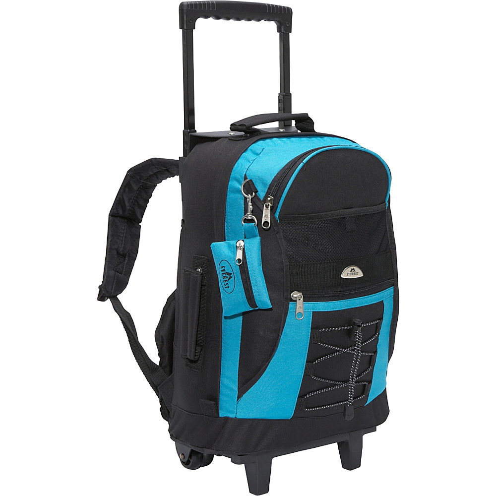 Everest Wheeled Backpack with Bungee Cord Turquoise Black Everest Rolling Backpacks