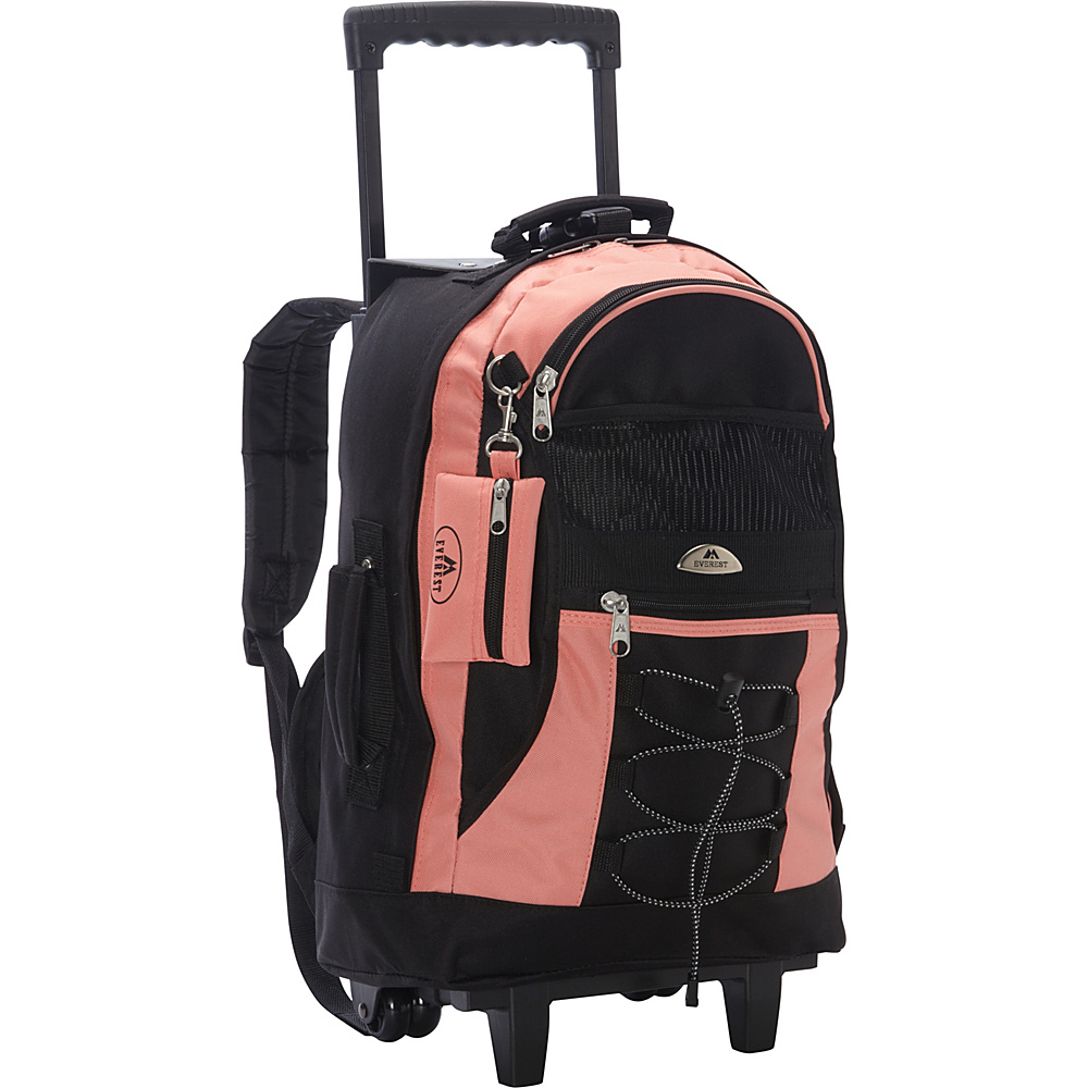 Everest Wheeled Backpack with Bungee Cord Coral Everest Rolling Backpacks