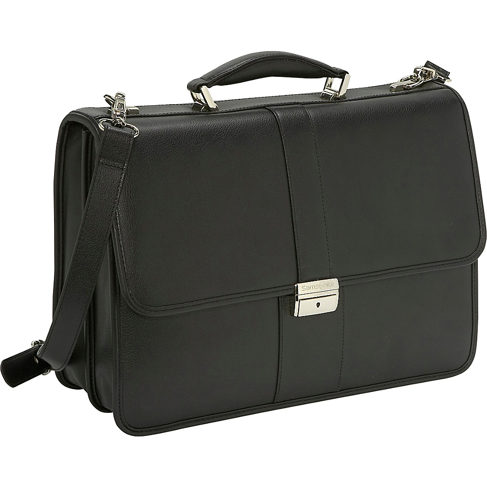 Samsonite Leather Flapover Briefcase Black