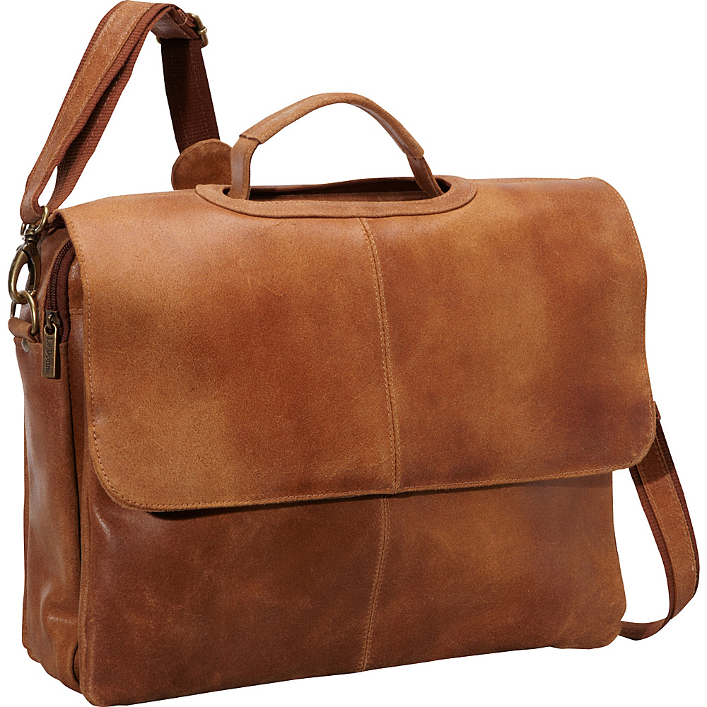 Le Donne Leather Distressed Leather Flap Over Brief Tan Le Donne Leather Non Wheeled Business Cases