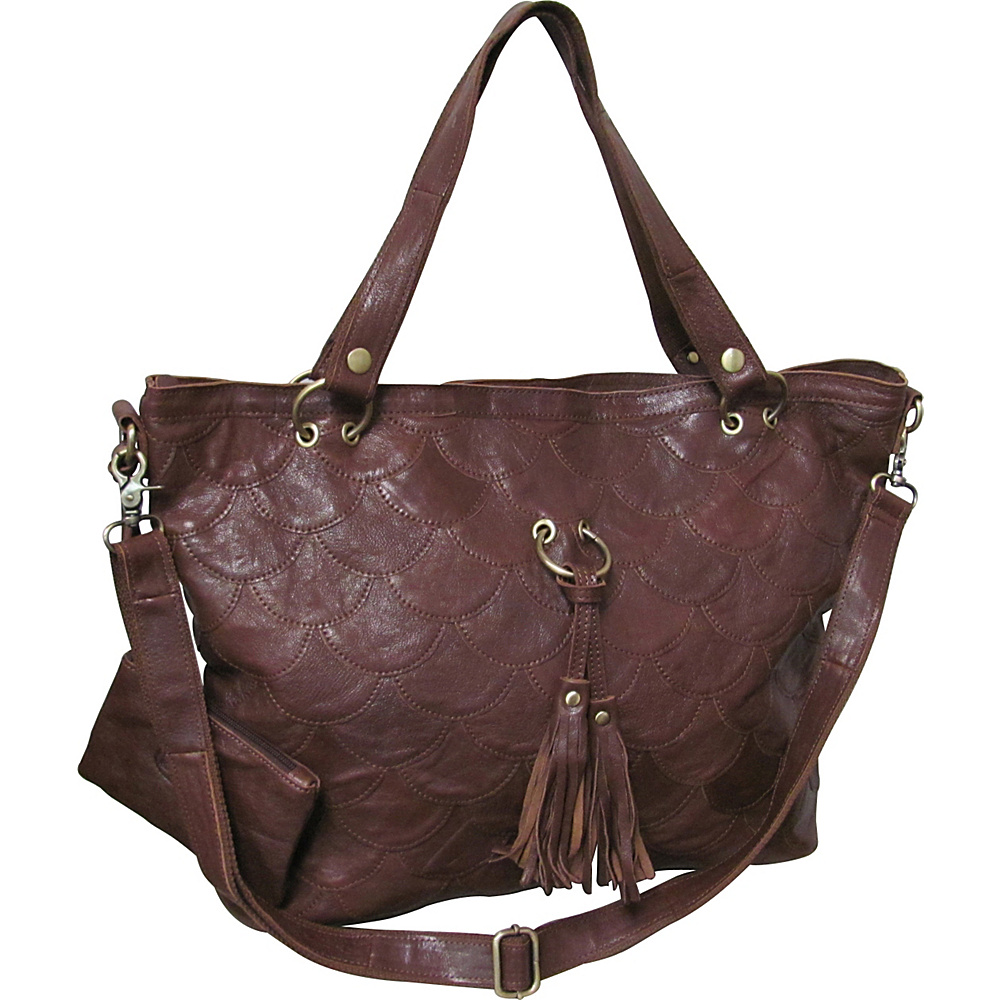 AmeriLeather Cherokee Leather Tote Two tone Dark Brown AmeriLeather Leather Handbags