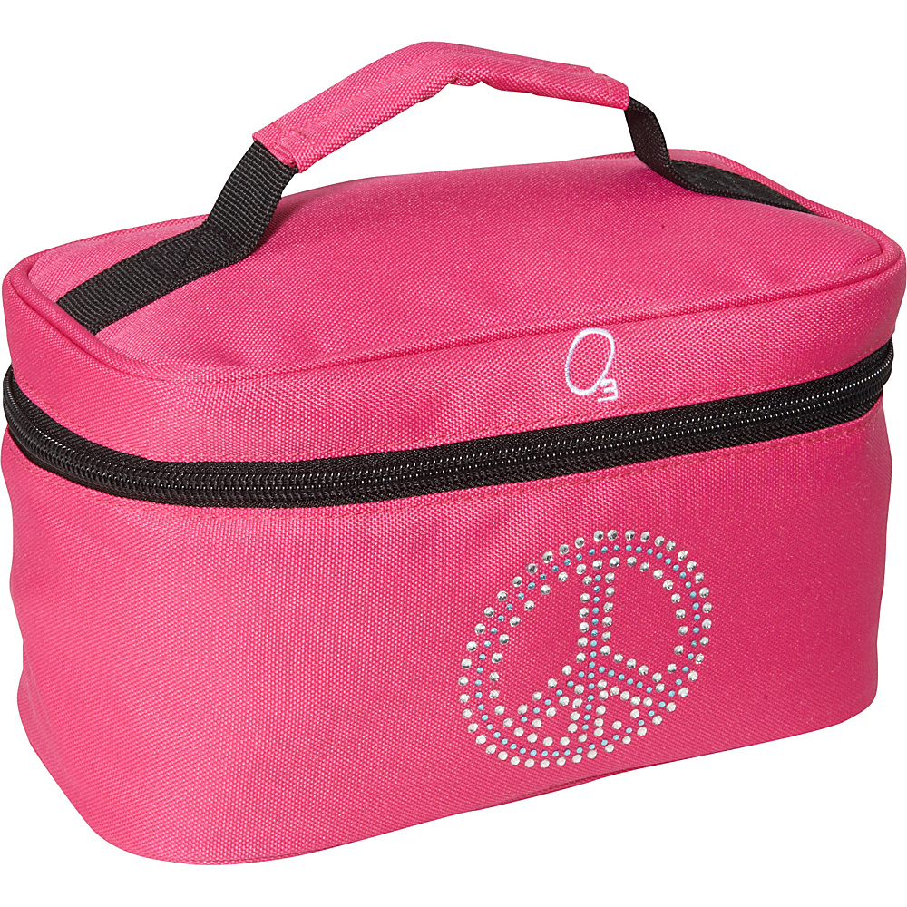 Obersee Kids Toiletry and Accessory Train Case Bag Bling Rhinestone Peace Pink Bling Rhinestone Peace Obersee Toiletry Kits