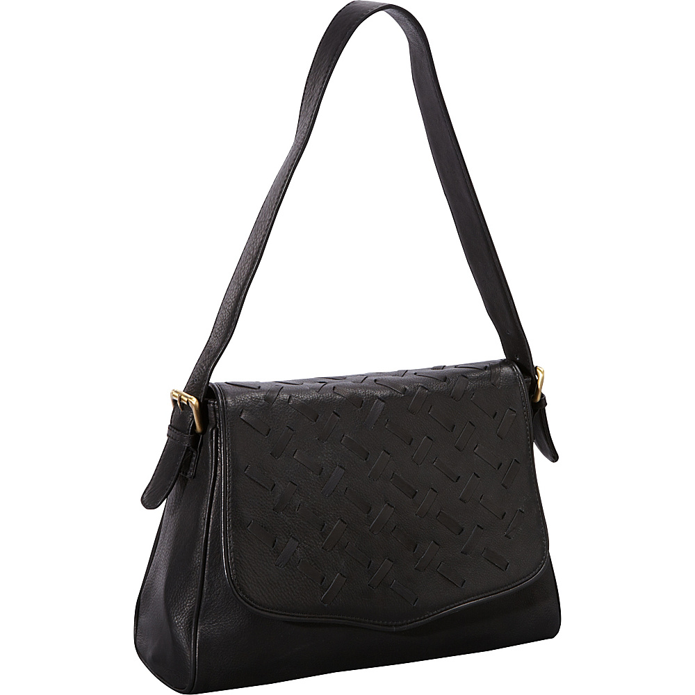 R R Collections Woven Flap Leather Shoulder Bag Black R R Collections Leather Handbags