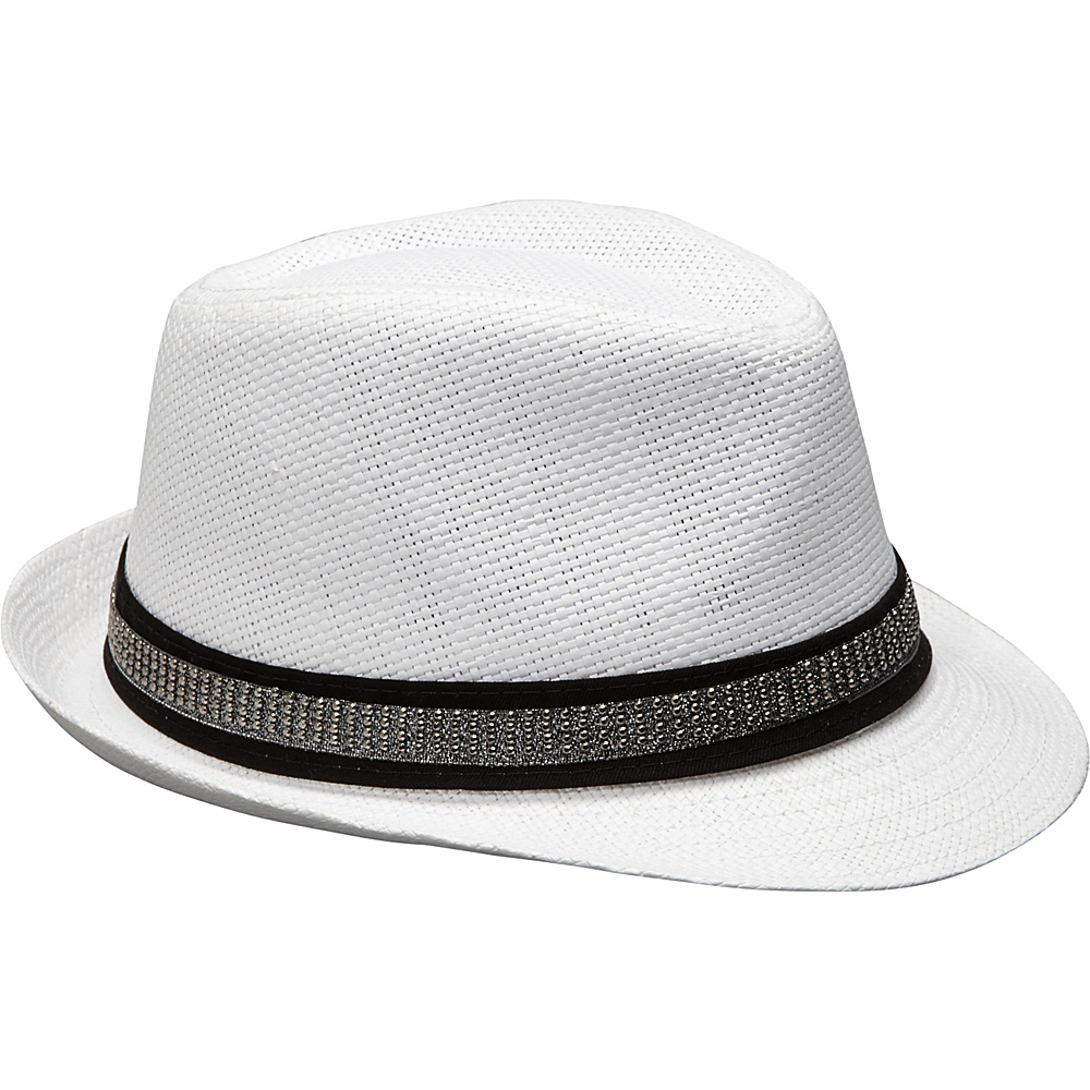 Magid Studded Band Paper Straw Fedora White Magid Hats Gloves Scarves
