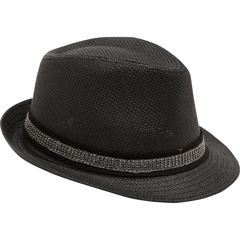 Magid Studded Band Paper Straw Fedora Black Magid Hats Gloves Scarves