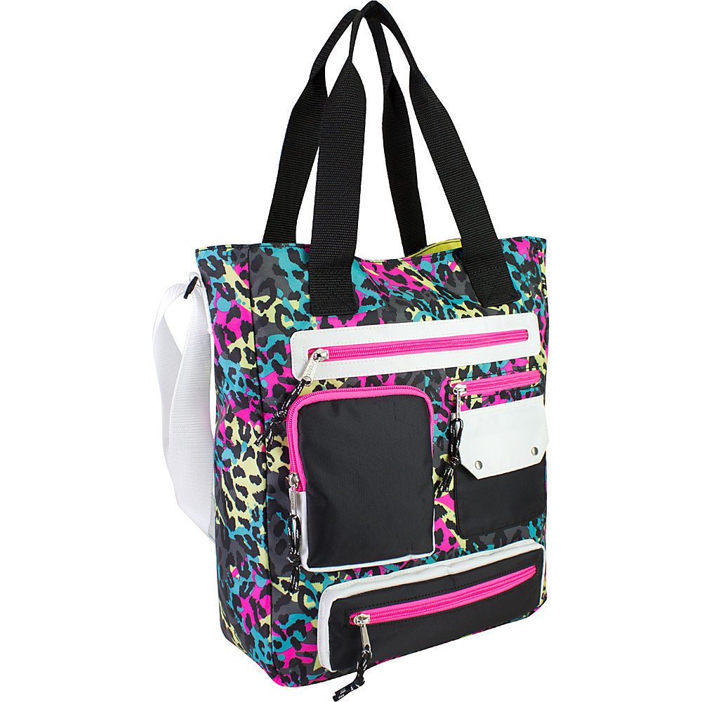 Eastsport Multi Pocket Organizational Tote Neon Cheetah Eastsport Fabric Handbags