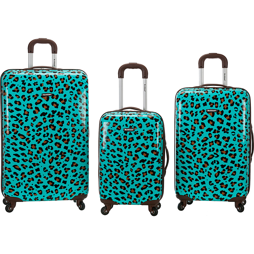 Rockland Luggage Snow Leopard 3 Pc Polycarbonate Luggage Set BLUE LEOPARD Rockland Luggage Luggage Sets