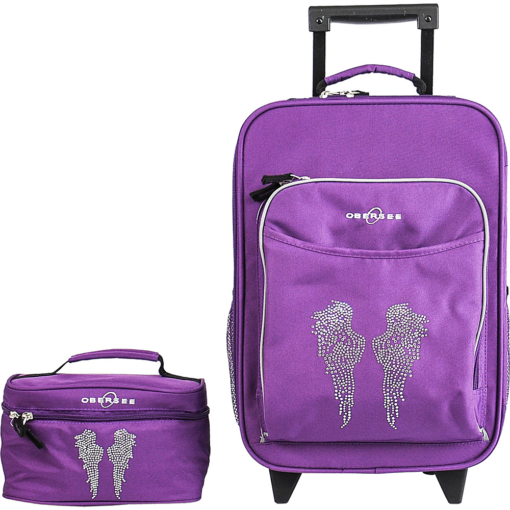 Obersee Kids Luggage and Toiletry Bag Set Purple Bling Rhinestone Angel Wings Obersee Luggage Sets