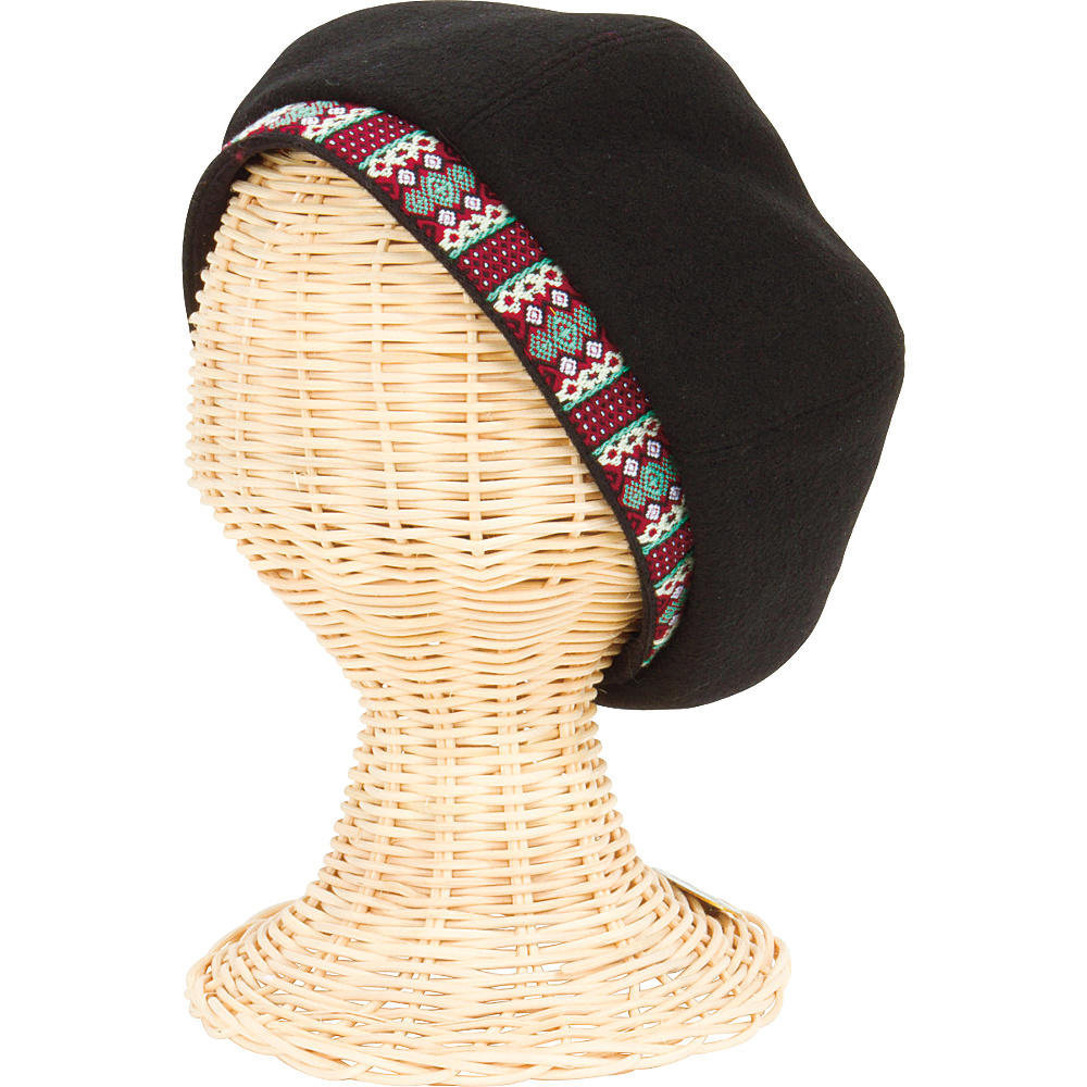 San Diego Hat Wool Beret Hat with Jacquard Band at Opening Black San Diego Hat Hats Gloves Scarves
