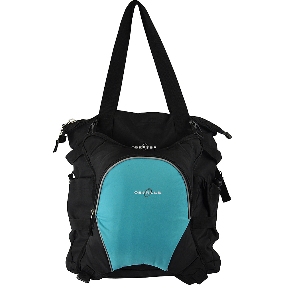 Obersee Innsbruck Diaper Bag Tote with Cooler Black Turquoise Obersee Diaper Bags Accessories