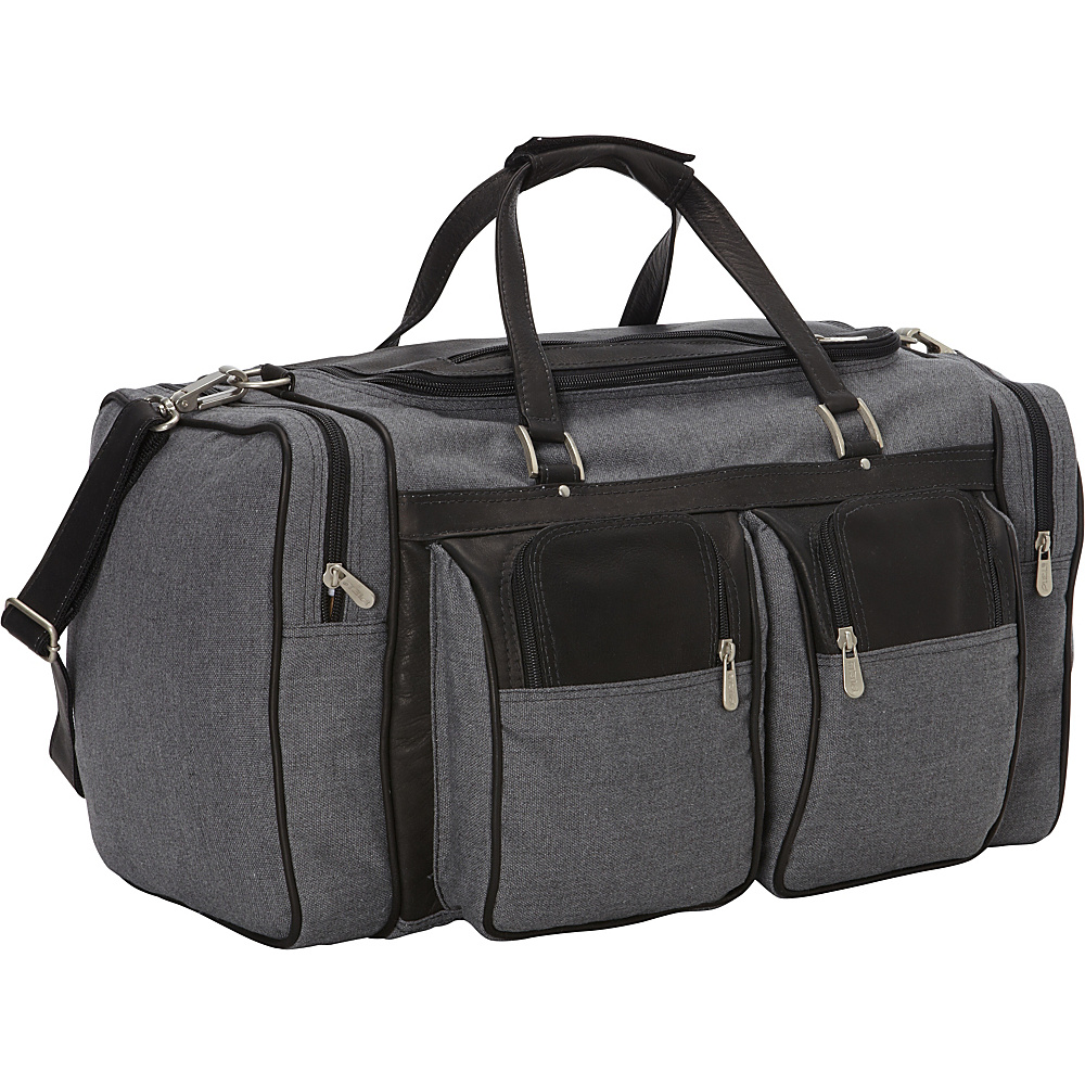 Piel 20in Duffel Bag with Pockets Canvas and Leather Black Piel Travel Duffels