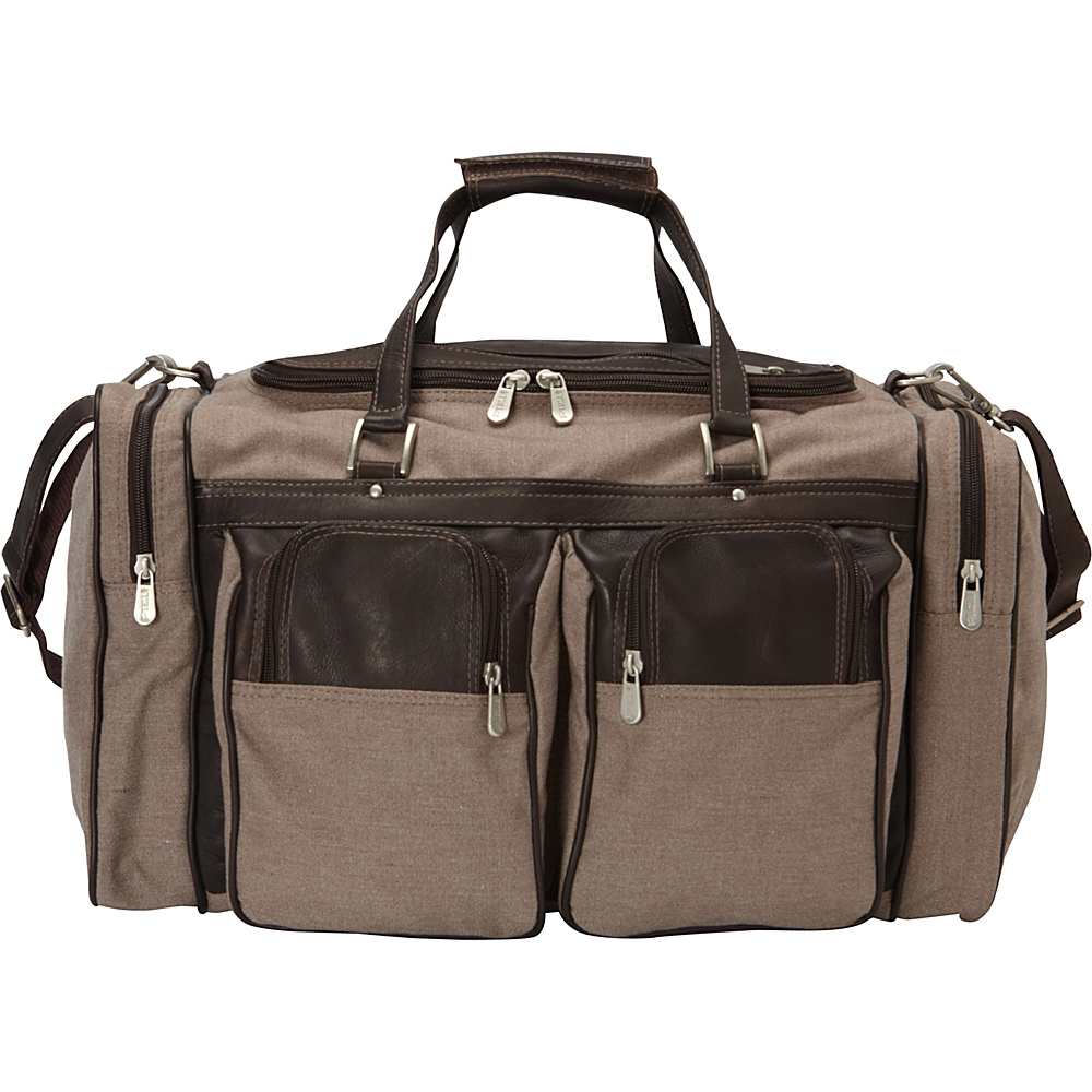 Piel 20in Duffel Bag with Pockets Canvas and Leather Chocolate Piel Travel Duffels