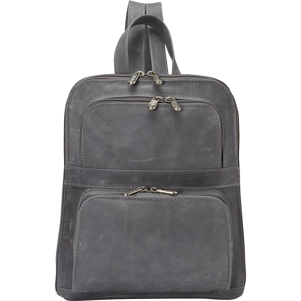 Piel Slim Tablet Laptop Backpack w Front Pockets Charcoal Piel Leather Handbags