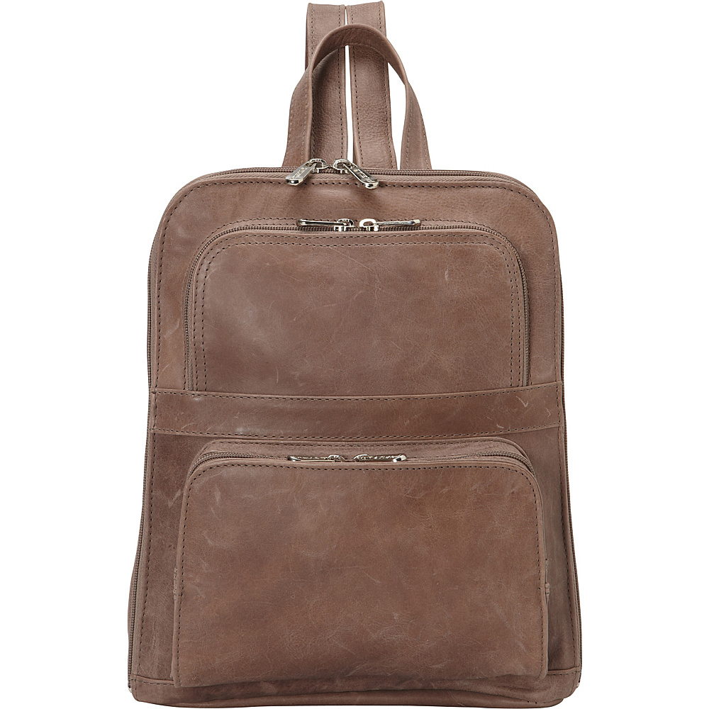 Piel Slim Tablet Laptop Backpack w Front Pockets Toffee Piel Leather Handbags
