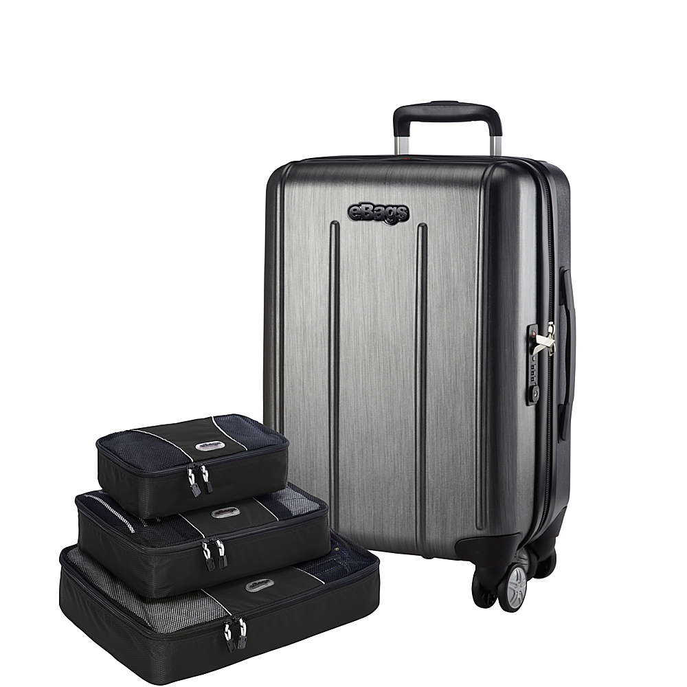eBags Value Set EXO 2.0 Hardside Spinner Carry on Packing Cube 3pc Set Brushed Graphite eBags Hardside Luggage