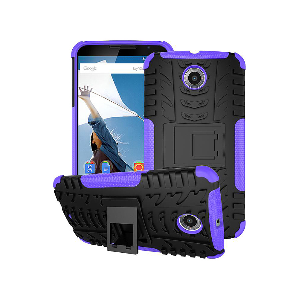 rooCASE Heavy Duty Trak Armor Hybrid Rugged Stand Case for Google Nexus 6 Purple rooCASE Electronic Cases