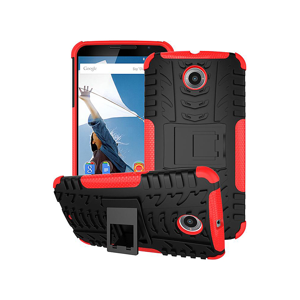 rooCASE Heavy Duty Trak Armor Hybrid Rugged Stand Case for Google Nexus 6 Red rooCASE Electronic Cases