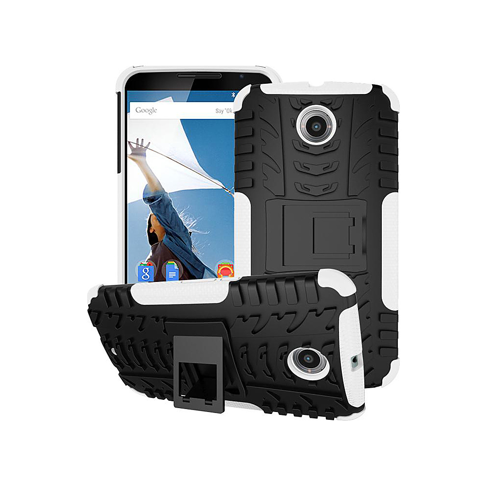 rooCASE Heavy Duty Trak Armor Hybrid Rugged Stand Case for Google Nexus 6 White rooCASE Electronic Cases