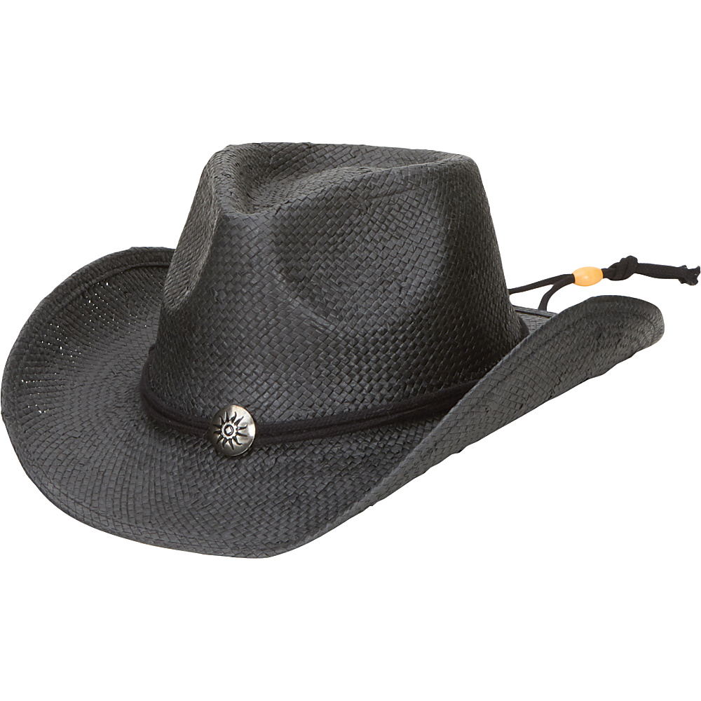 San Diego Hat Woven Paper Straw Cowboy with Chin Cord and Metal Trim Black San Diego Hat Hats
