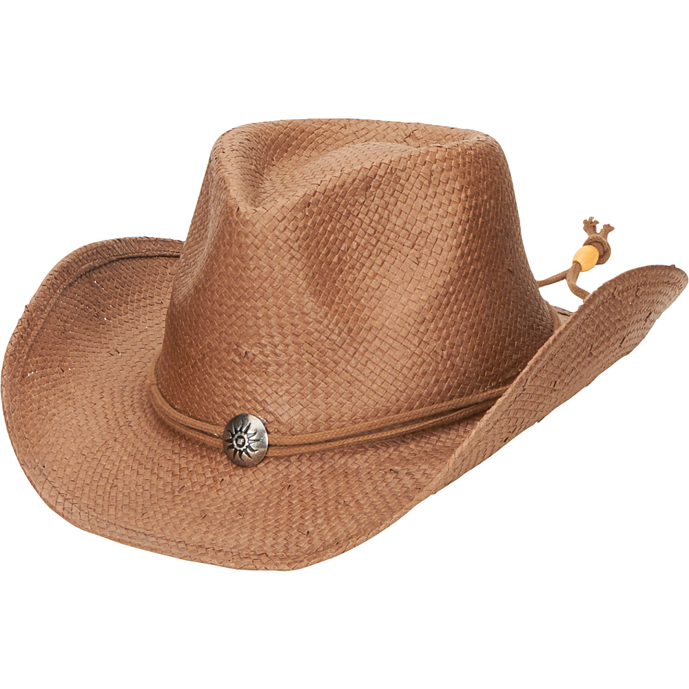 San Diego Hat Woven Paper Straw Cowboy with Chin Cord and Metal Trim Brown San Diego Hat Hats
