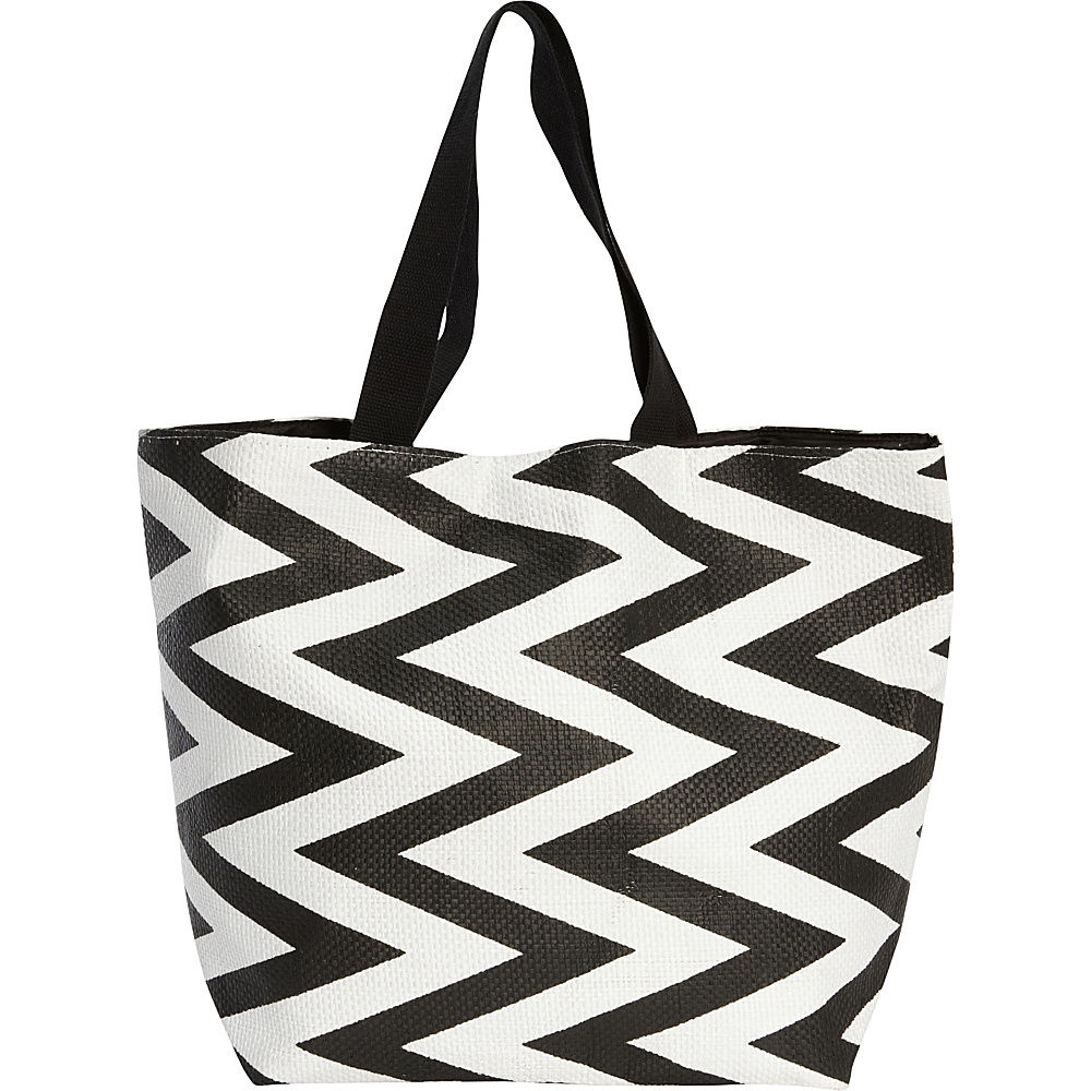 Magid Metalic Zigzag Strap Tote Black White Magid Straw Handbags