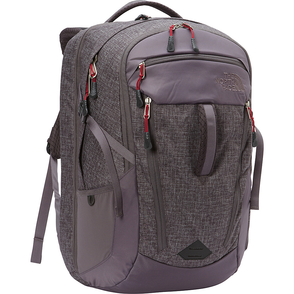 The North Face Women s Surge Laptop Backpack Rabbit Grey Heather Cerise Pink The North Face Business Laptop Backpacks