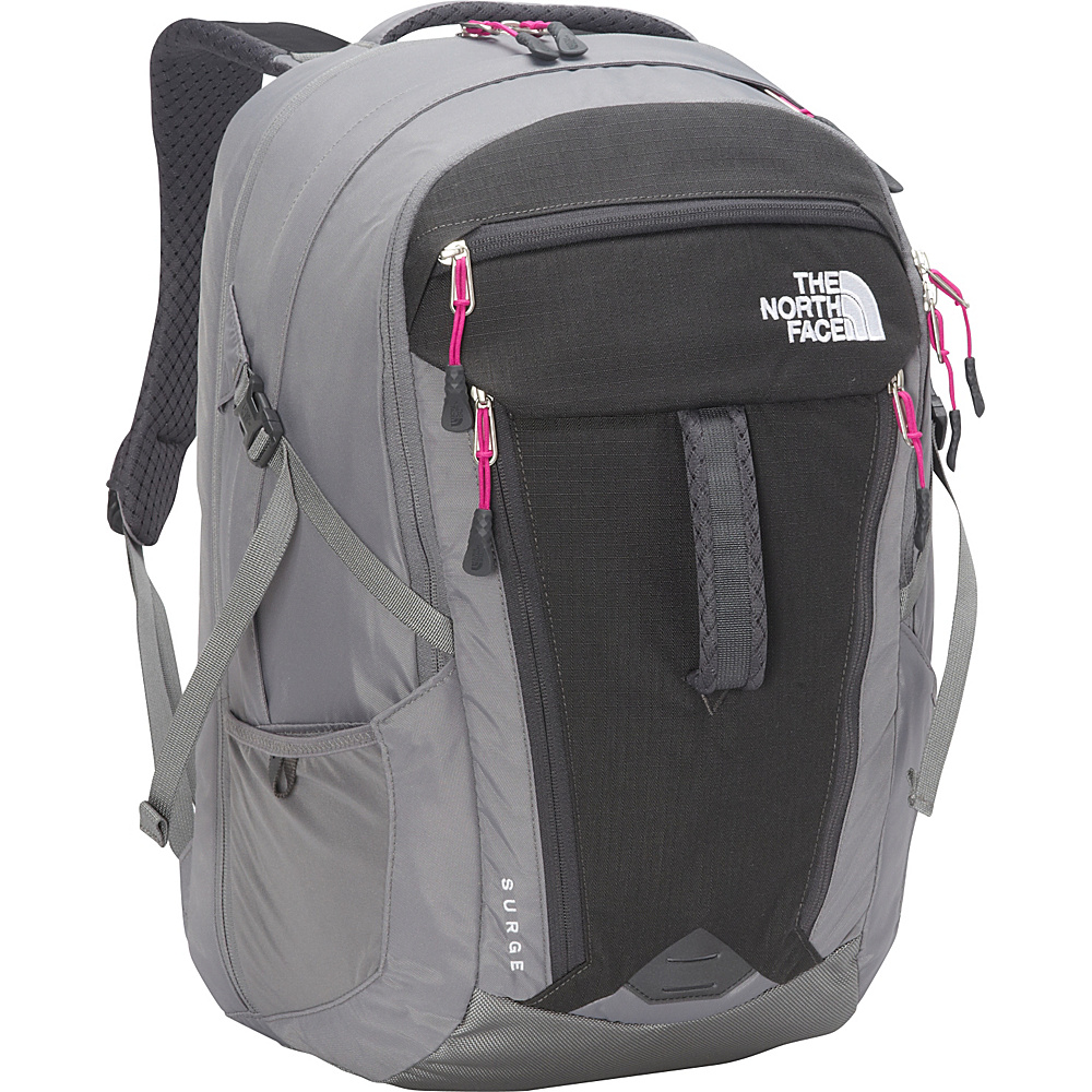 The North Face Women s Surge Laptop Backpack Asphalt Grey Luminous Pink The North Face Laptop Backpacks