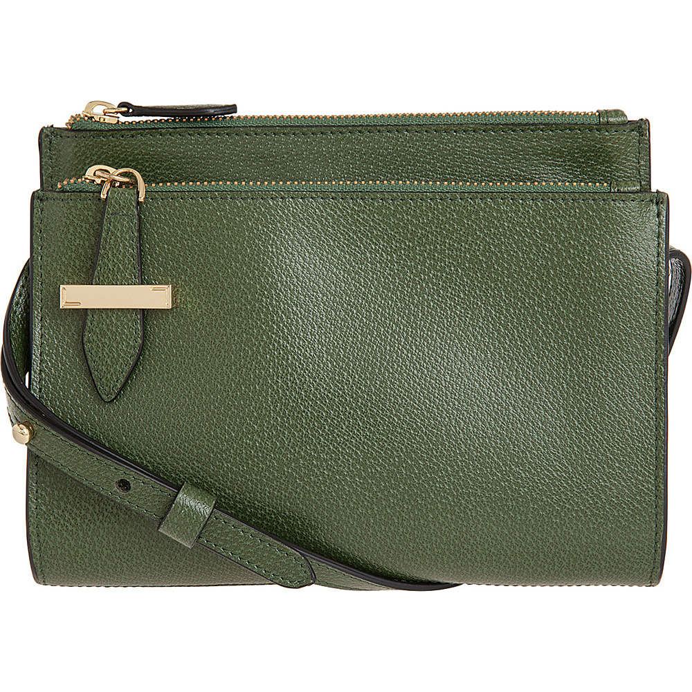 Lodis Stephanie RFID Trisha Double Zipper Crossbody Green Lodis Leather Handbags