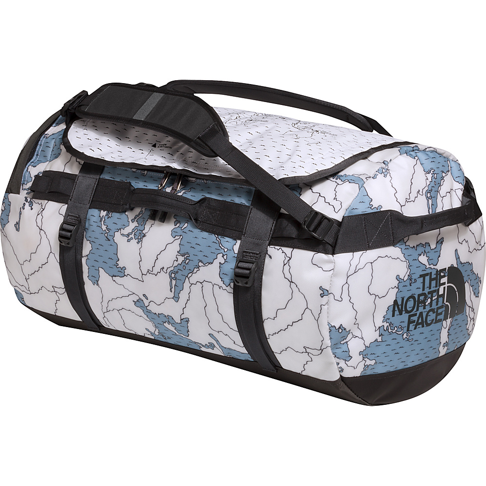 The North Face Base Camp Duffel Large Dusty Blue Around The World Print Asphalt Grey The North Face Outdoor Duffels