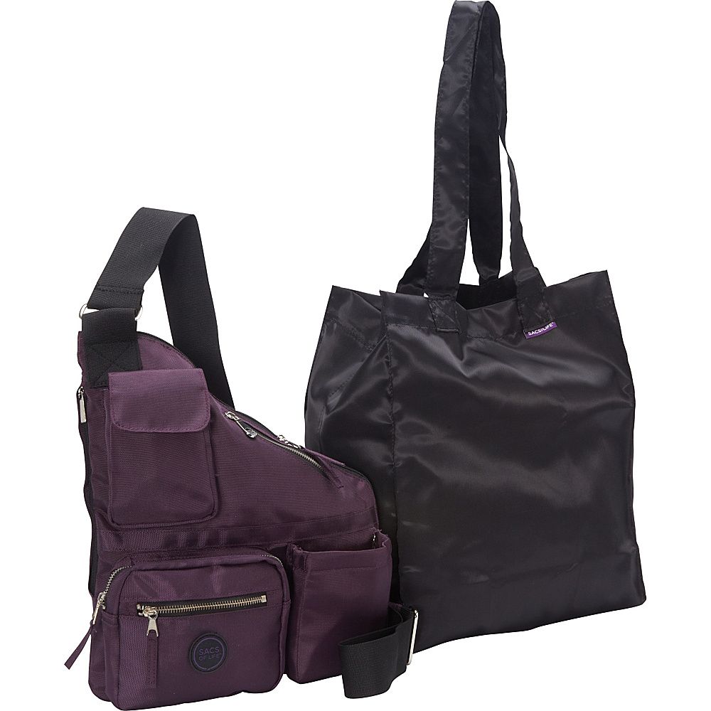 Sacs Collection by Annette Ferber Metro Bag 2 bag Set Eggplant Sacs Collection by Annette Ferber Fabric Handbags