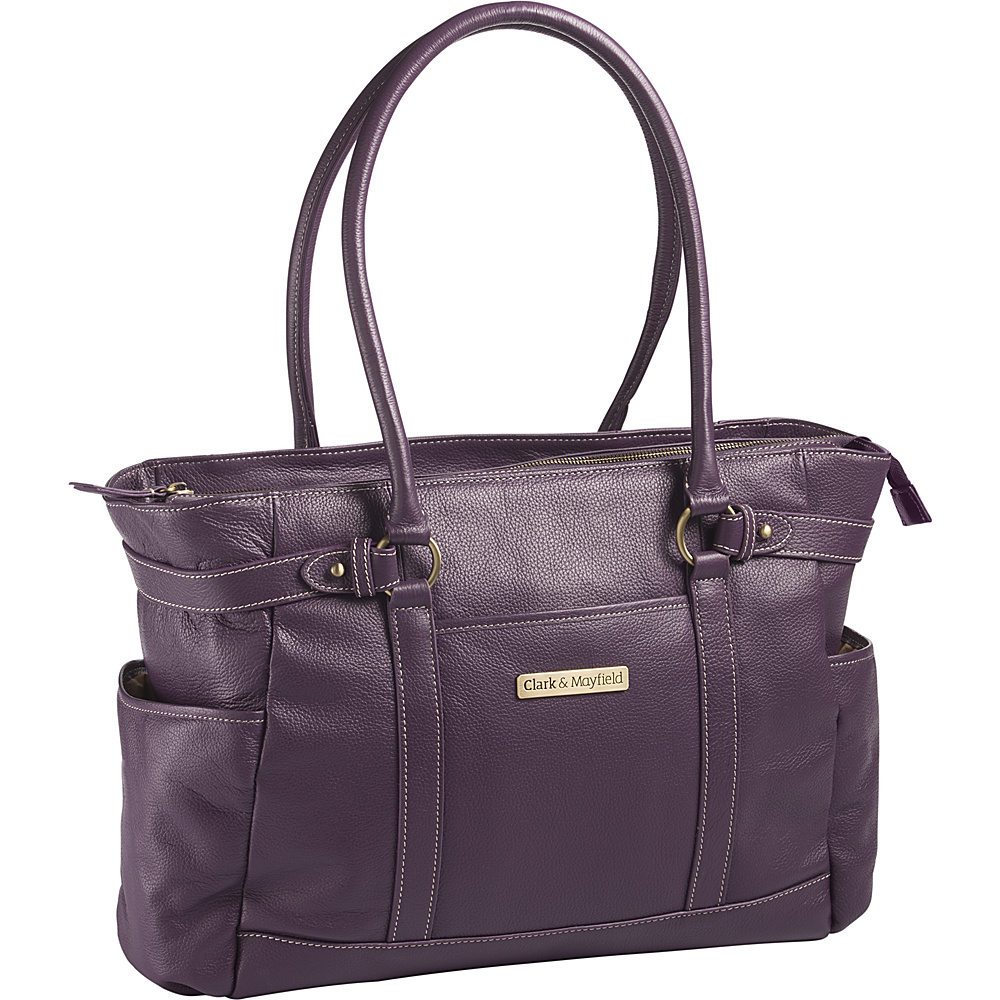 Clark Mayfield Hawthorne Leather 17.3 Laptop Handbag Purple Clark Mayfield Women s Business Bags