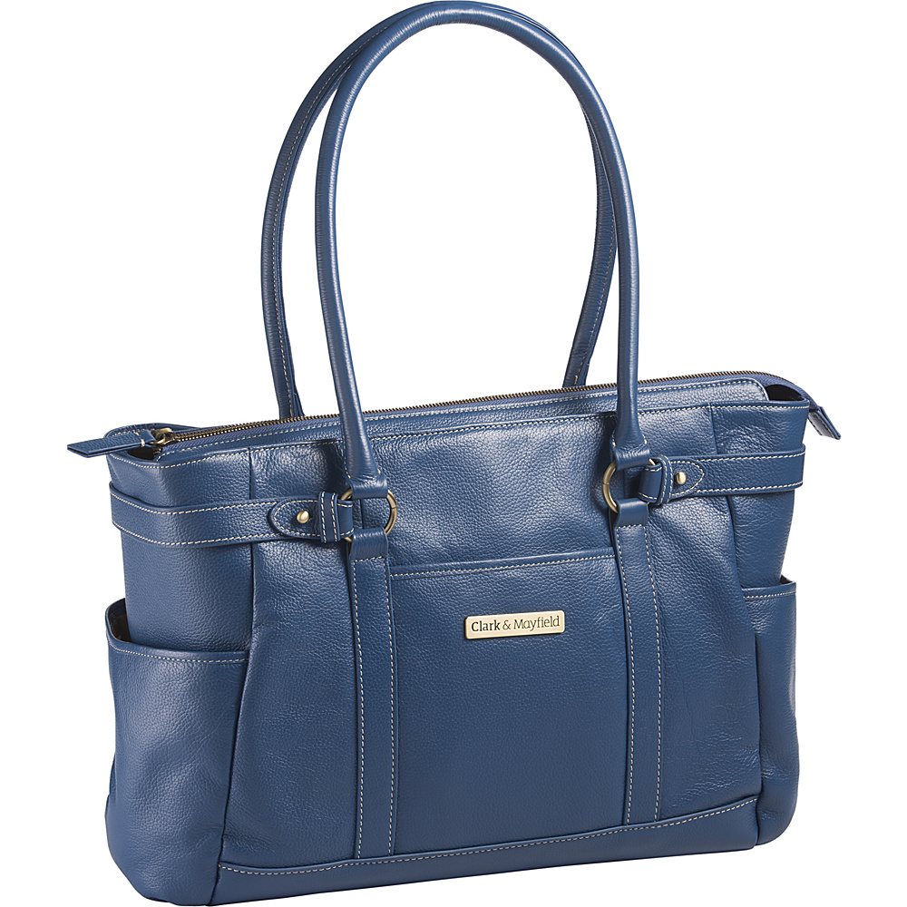 Clark Mayfield Hawthorne Leather 17.3 Laptop Handbag Blue Clark Mayfield Women s Business Bags
