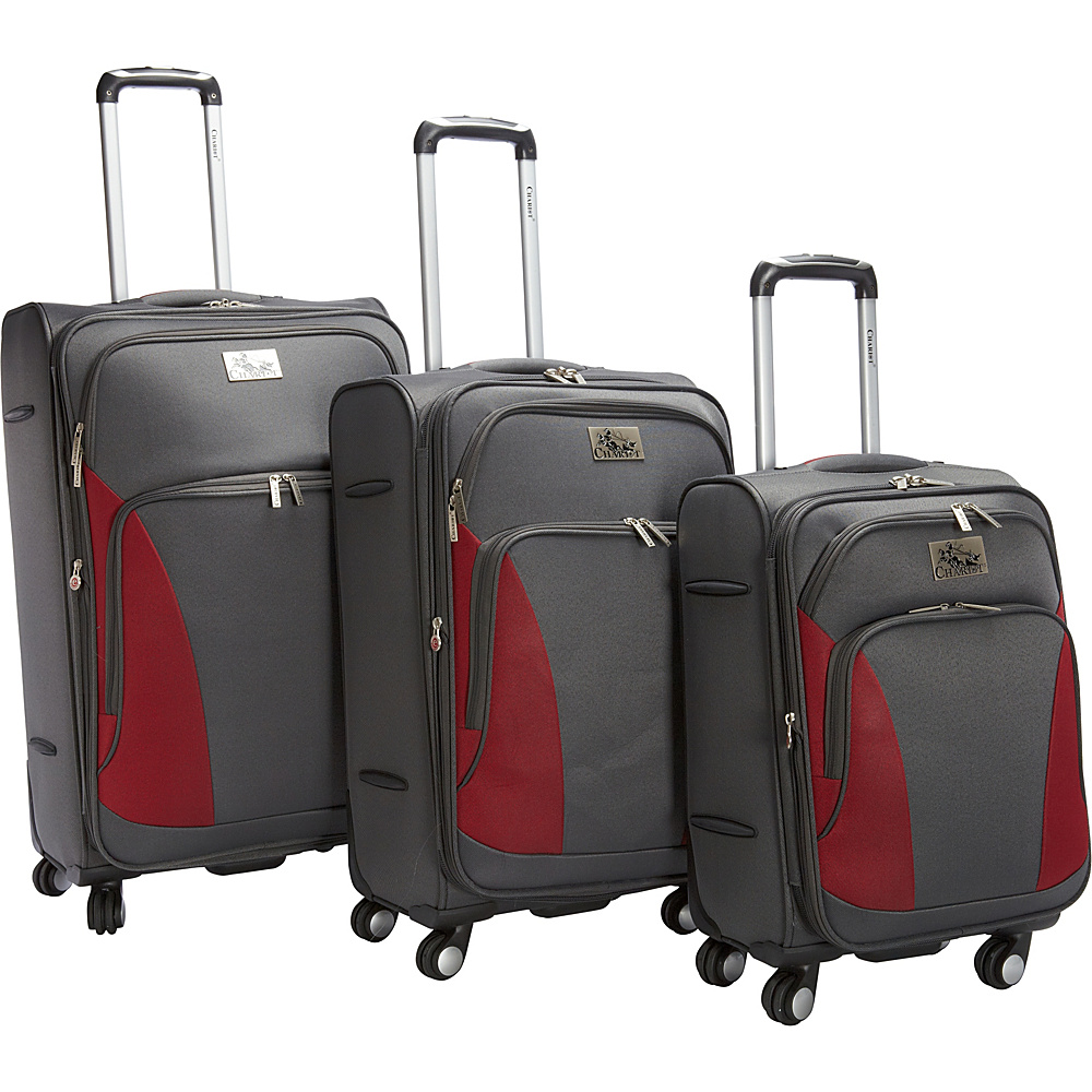 Chariot Prato 3Pc Luggage Set Grey Red Chariot Luggage Sets