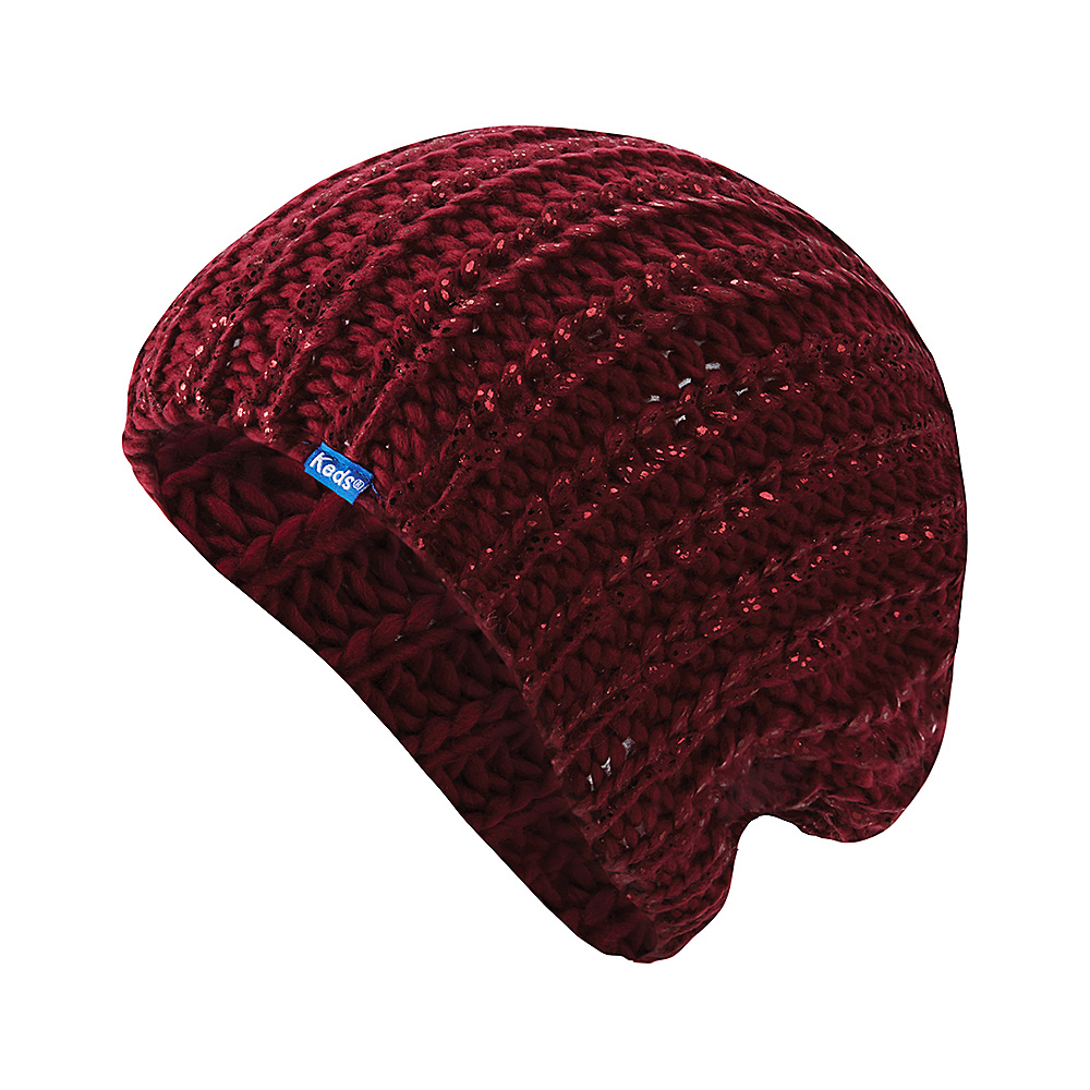 Keds Metallic Coated Knit Beanie Beet Red Keds Hats Gloves Scarves