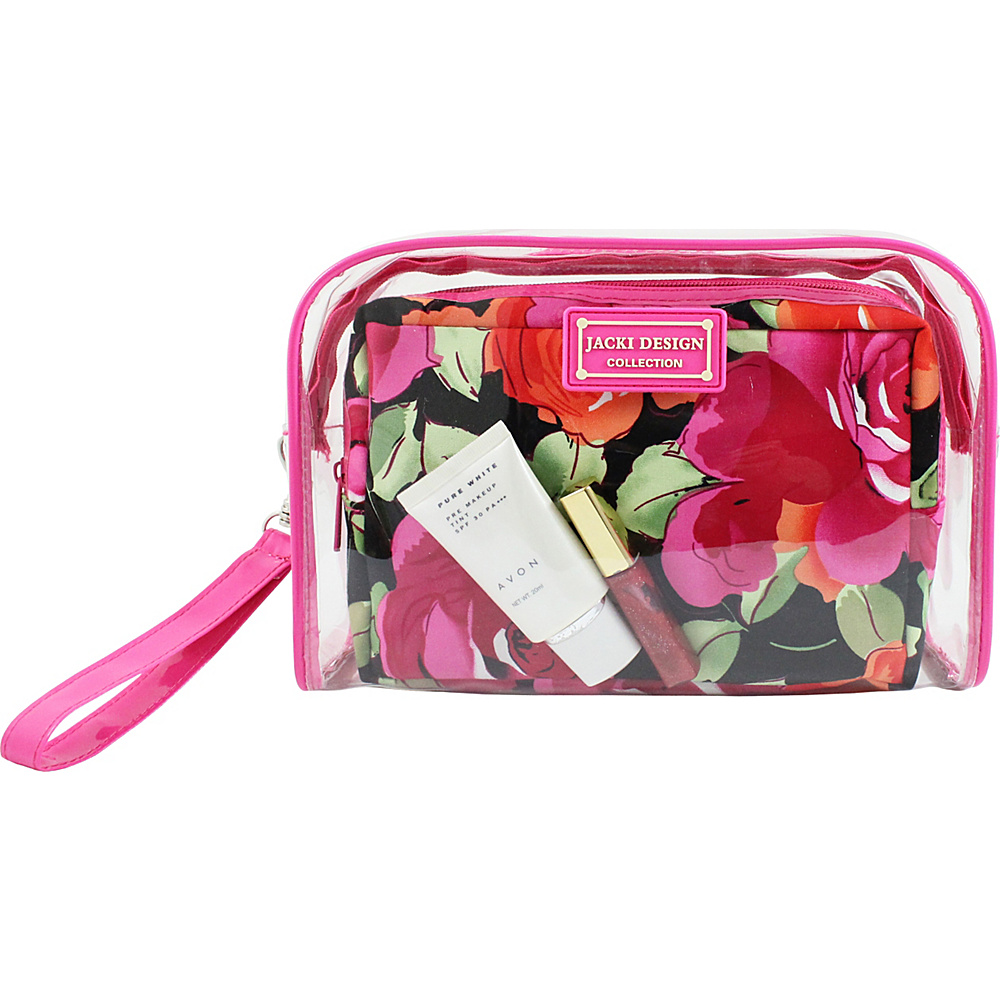 Jacki Design Tropicana Two Piece Cosmetic Bag Set with Wristlet Pink Black Jacki Design Women s SLG Other