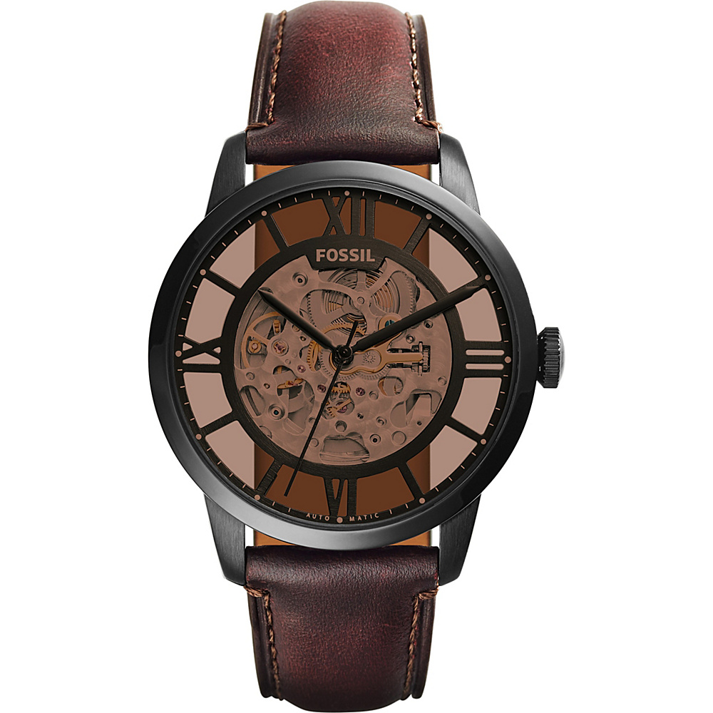 Fossil Townsman Automatic Leather Watch Dark Brown Fossil Watches