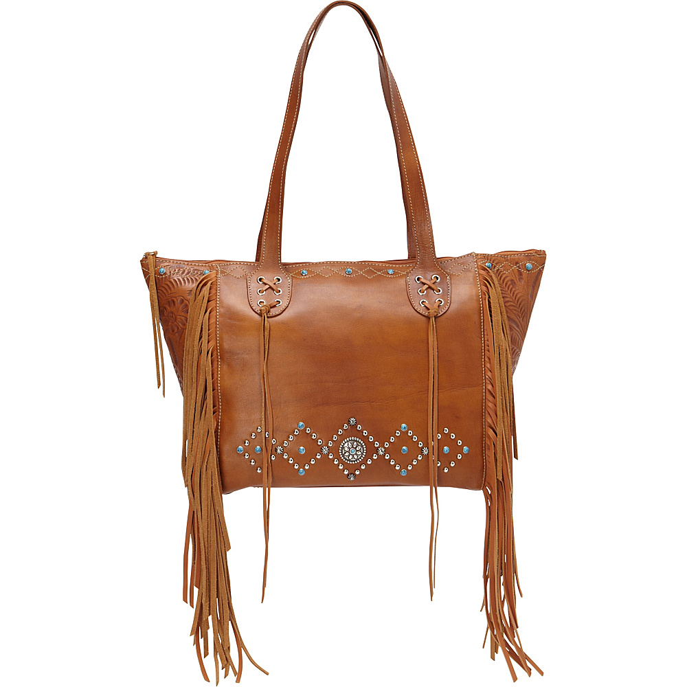 American West Canyon Creek Zip top Fringe Tote Golden Tan American West Leather Handbags