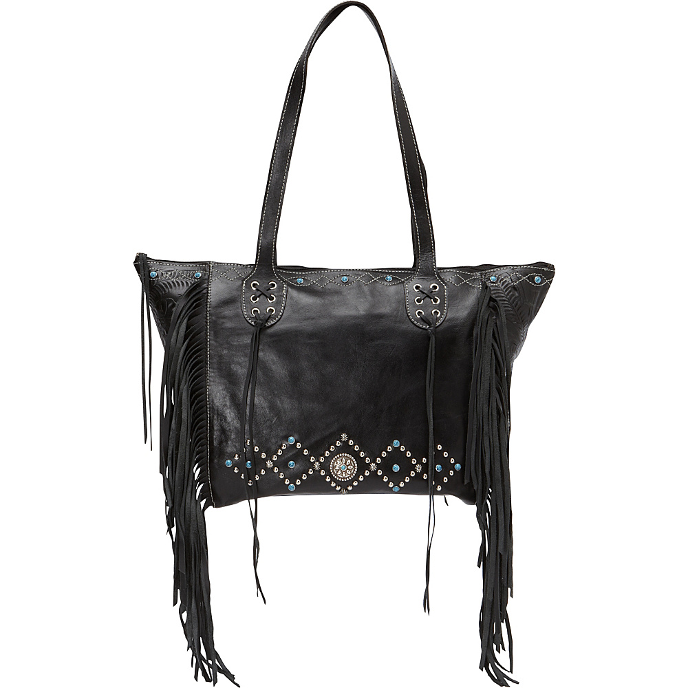 American West Canyon Creek Zip top Fringe Tote Black American West Leather Handbags