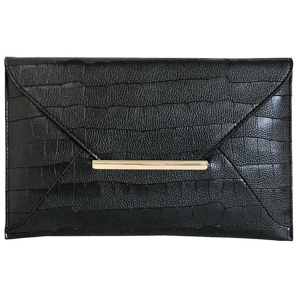 JNB Croc Print Faux Leather Envelope Clutch Black JNB Manmade Handbags