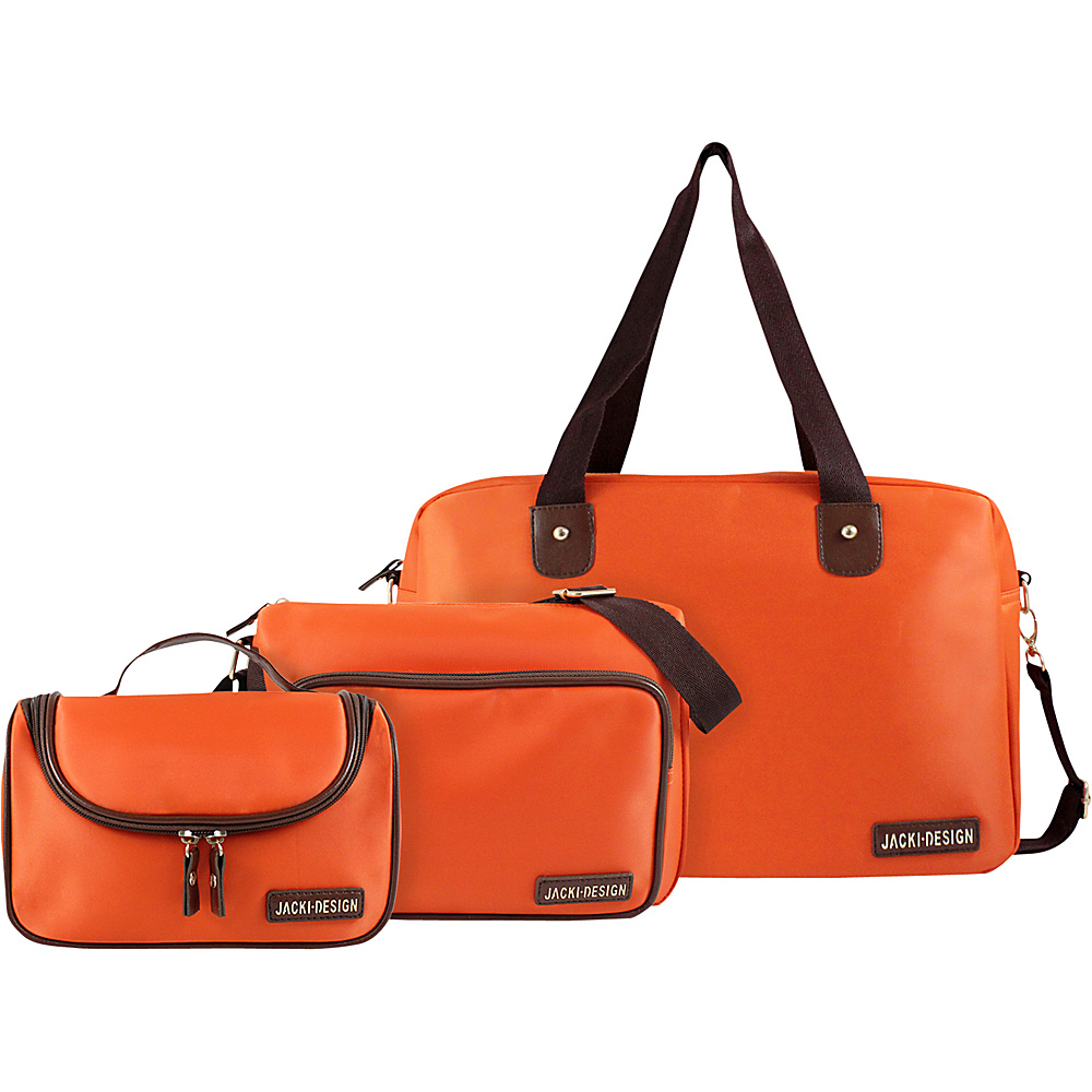 Jacki Design 3 Piece Duffel Messenger and Toiletry Travel Set Orange Jacki Design Luggage Totes and Satchels