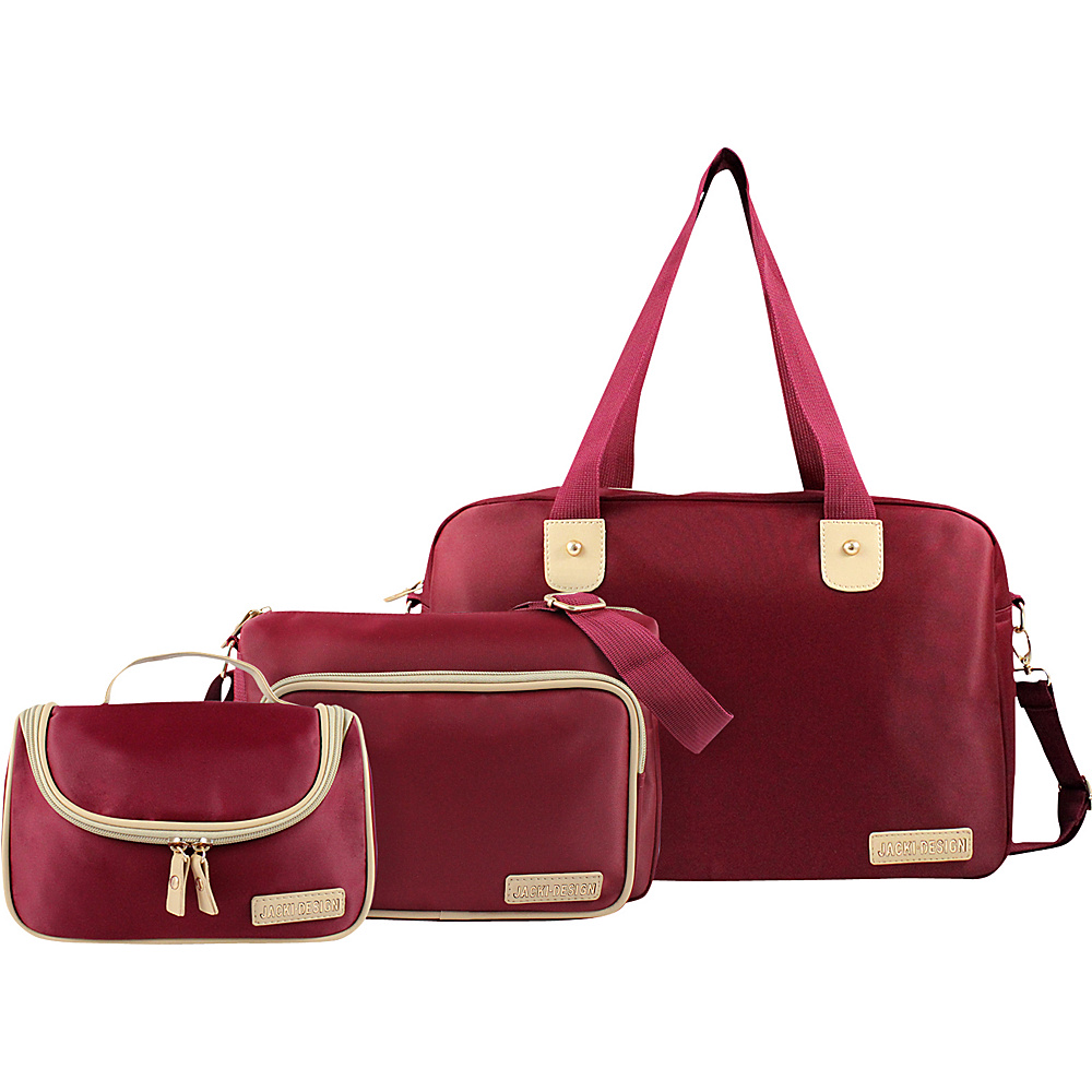 Jacki Design 3 Piece Duffel Messenger and Toiletry Travel Set Red Jacki Design Luggage Totes and Satchels