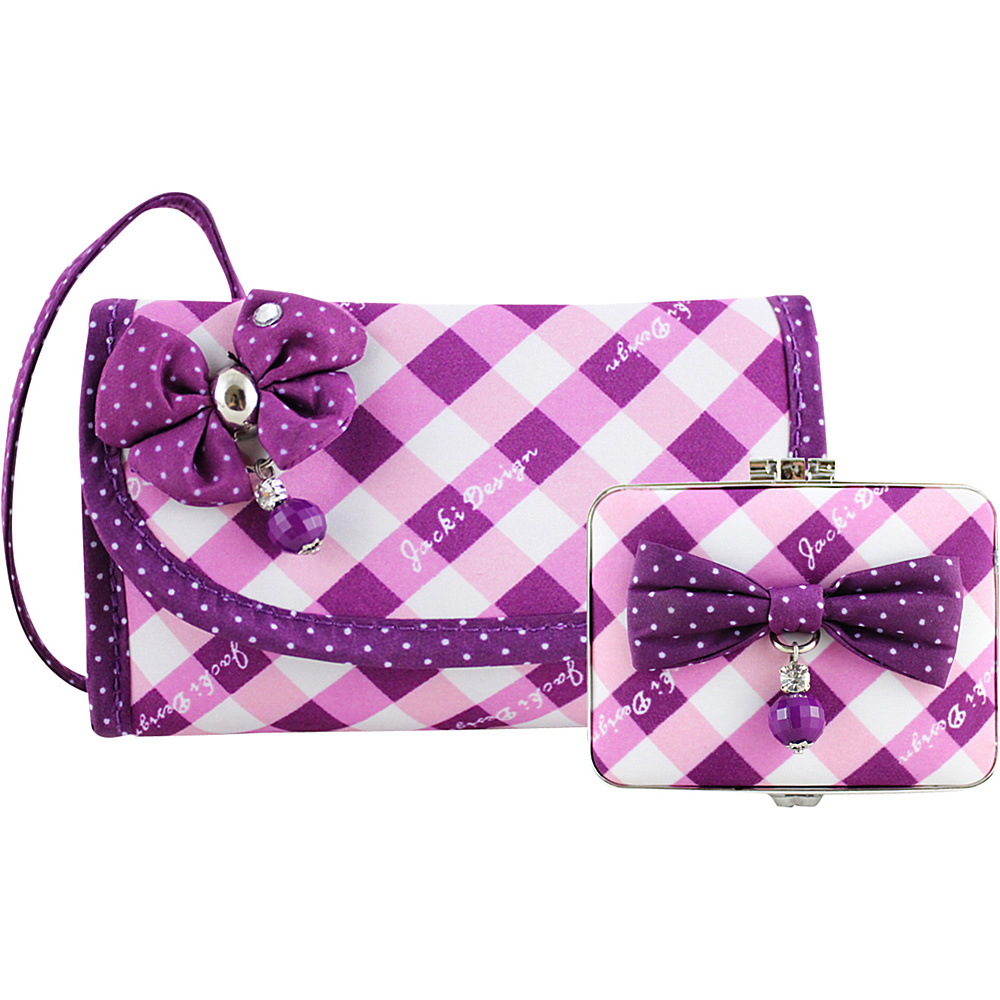 Jacki Design Retro Plaid Wristlet and Compact Mirror Set Purple Jacki Design Fabric Handbags