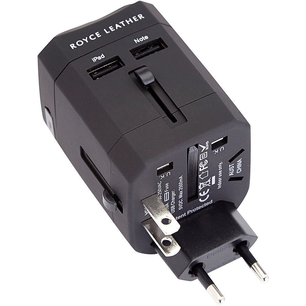 Royce Leather International Travel Adapter Wall Plug Black Royce Leather Electronic Accessories