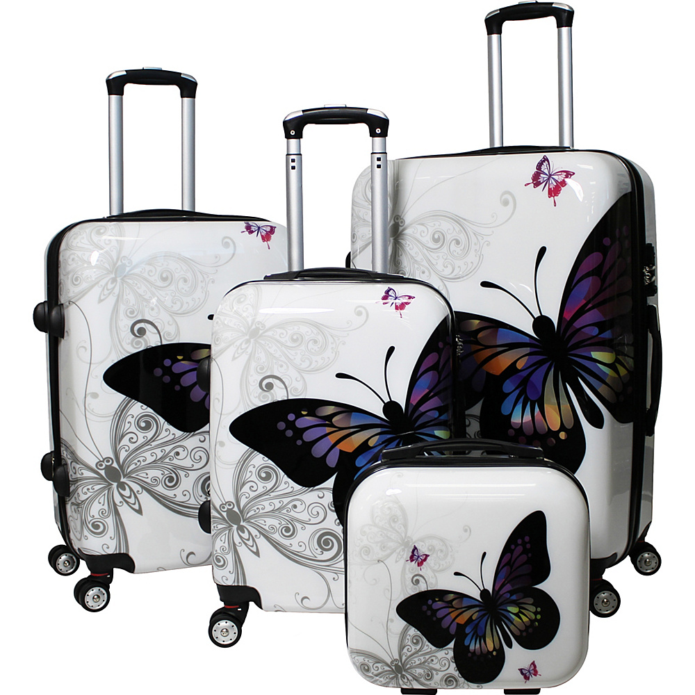 World Traveler Butterfly 4 Piece Hardside TSA Lock Spinner Luggage Set Butterfly World Traveler Luggage Sets