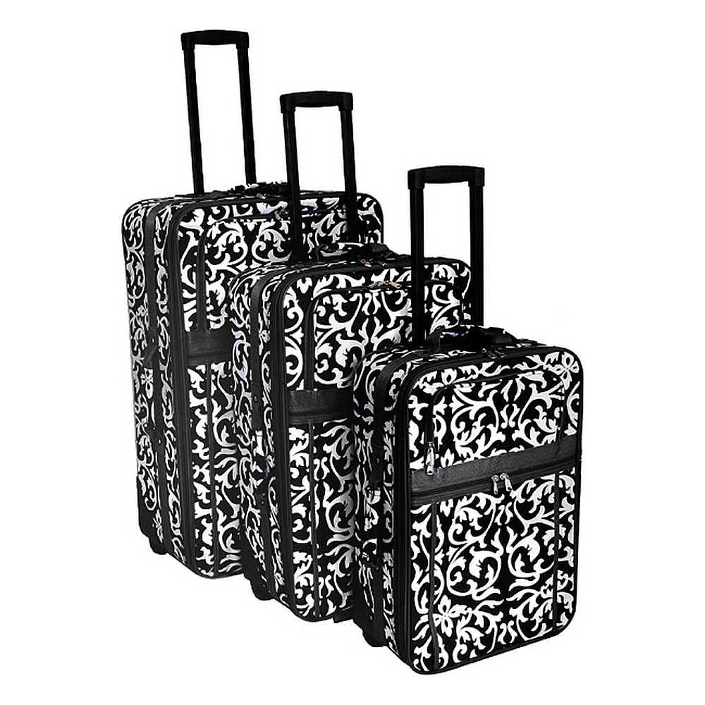 World Traveler Damask 3 Piece Expandable Upright Luggage Set Black Trim Damask World Traveler Luggage Sets