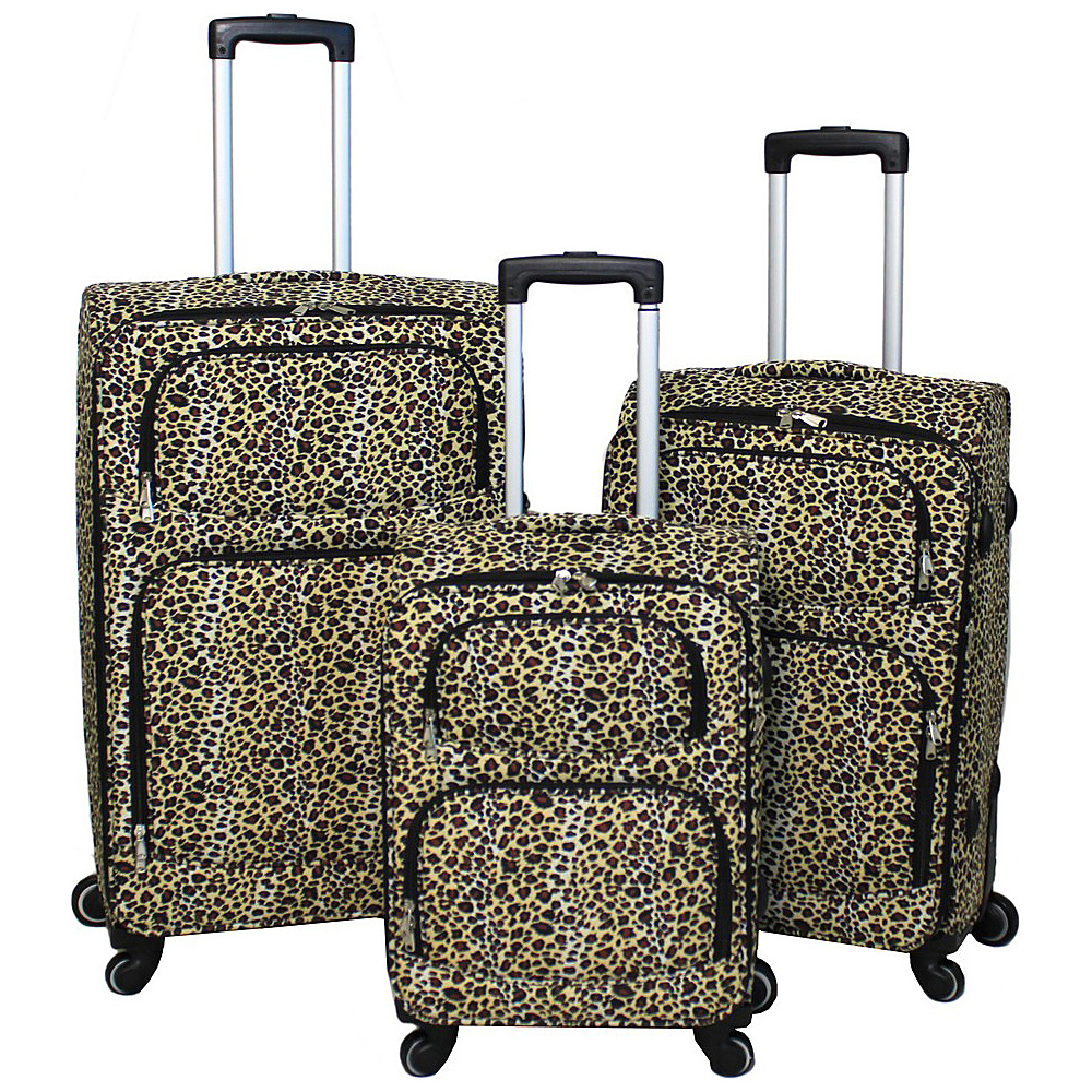 World Traveler Leopard 3 Piece Expandable Upright Spinner Luggage Set Leopard World Traveler Luggage Sets
