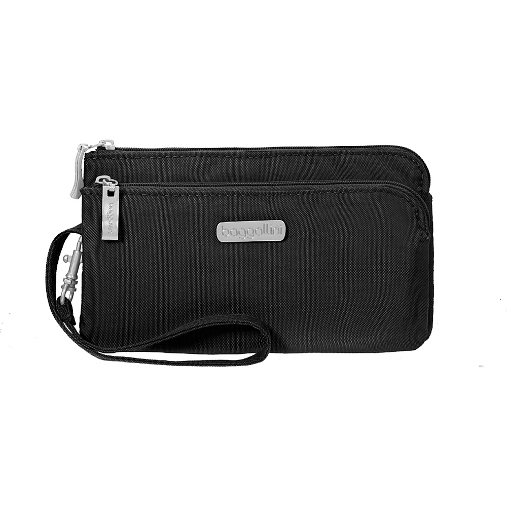 baggallini RFID Double Zip Wristlet Black Sand baggallini Fabric Handbags