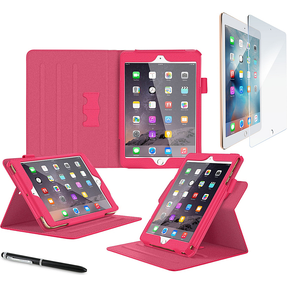 rooCASE Dual View Folio Case Tempered Glass Screentector Bundle for iPad Mini 4 Magenta rooCASE Electronic Cases